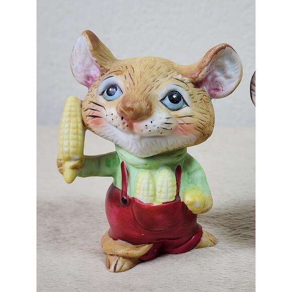 Homco Harvest Mice in Overalls Corn Carrot Cheese Figurines Ceramic 3 1/2" Vtg - Picture 2 of 15